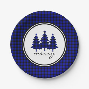 Blue Buffalo Check Pine Trees Paper Plate