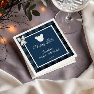 Blue Buffalo Plaid Bear Baby Shower Napkins