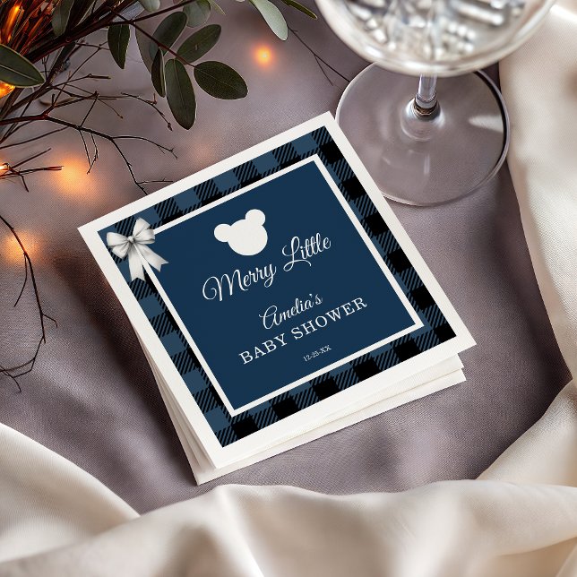 Blue Buffalo Plaid Bear Baby Shower Napkins (Creator Uploaded)