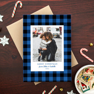 Blue Buffalo Plaid Christmas Single Photo Holiday Card