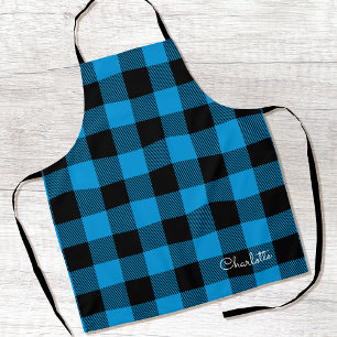 Blue Buffalo Plaid Custom Name Rustic Christmas Apron