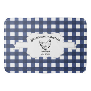 Blue Buffalo Plaid Farm Chicken Bath Mat