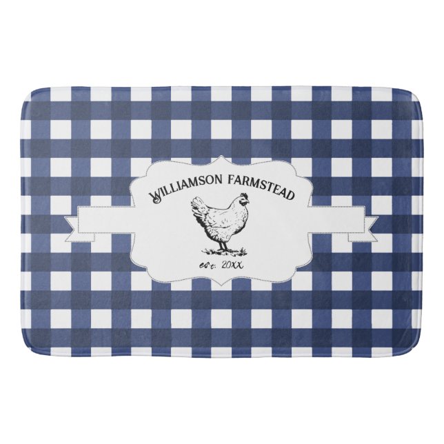 Blue Buffalo Plaid Farm Chicken Bath Mat (Front)