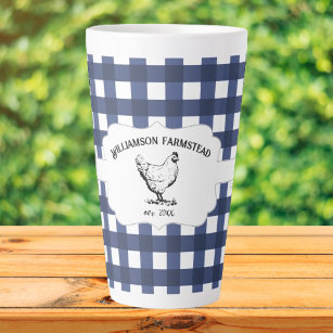 Blue Buffalo Plaid Farm Chicken Latte Mug