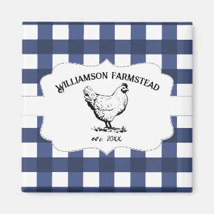 Blue Buffalo Plaid Farm Chicken Magnet