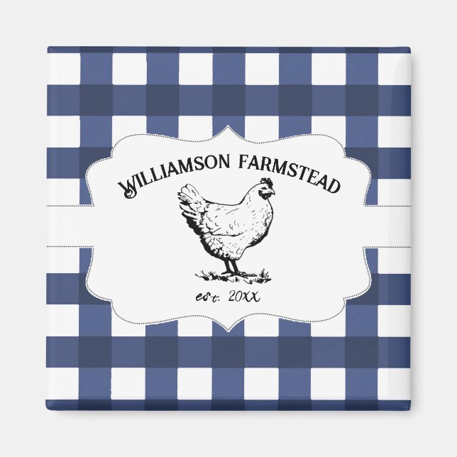 Blue Buffalo Plaid Farm Chicken Magnet (Front)
