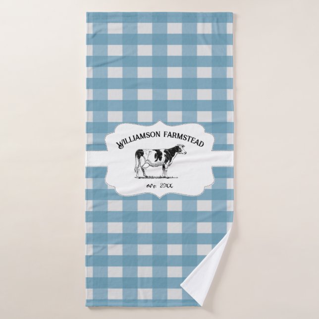 Blue Buffalo Plaid Farm Cow Bath Towel Set (Bath Towel)