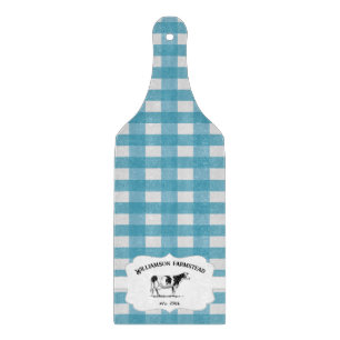 Blue Buffalo Plaid Farm Cow Cutting Board