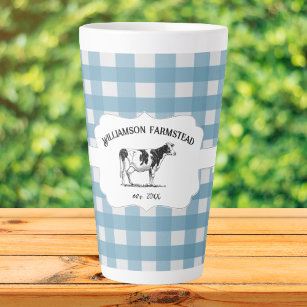 Blue Buffalo Plaid Farm Cow Latte Mug