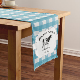 Blue Buffalo Plaid Farm Cow Short Table Runner