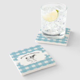 Blue Buffalo Plaid Farm Cow Stone Coaster