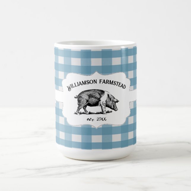 Blue Buffalo Plaid Farm Pig Coffee Mug (Center)