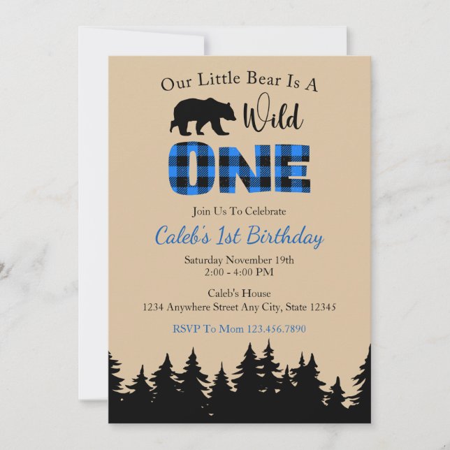 Blue Buffalo Plaid Lumberjack 1st Birthday Invitation (Front)