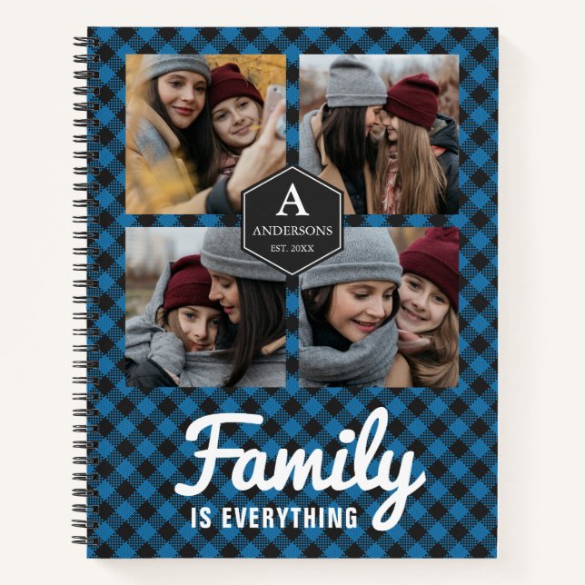 Blue Buffalo Plaid Lumberjack Family Photo Collage Notebook (Front)