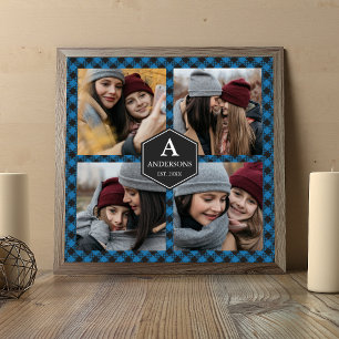 Blue Buffalo Plaid Lumberjack Family Photo Collage Poster