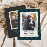 Blue Buffalo Plaid Merriest Christmas Photo Holiday Card<br><div class="desc">Festive plaid holiday photo card features your favourite image on a blue and black handpainted buffalo plaid background bordered with faux gold foil. "Merriest Christmas" appears beneath in dark blue script and black serif lettering, with your family name(s) and the year in classic black type. Personalise the back with an...</div>