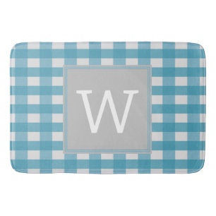 Blue Buffalo Plaid Monogram Bath Mat