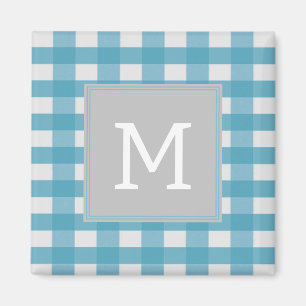 Blue Buffalo Plaid Monogram Magnet