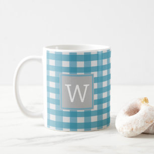 Blue Buffalo Plaid Monogram Mug