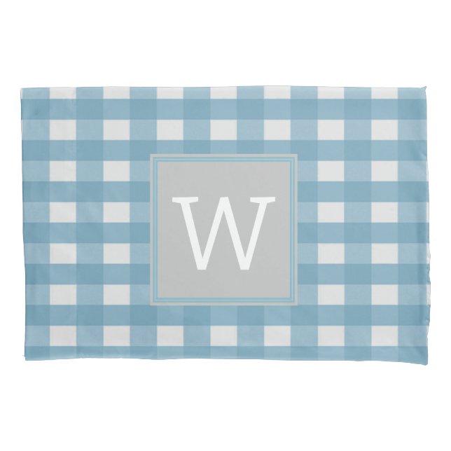 Blue Buffalo Plaid Monogram Pillowcase (Front)