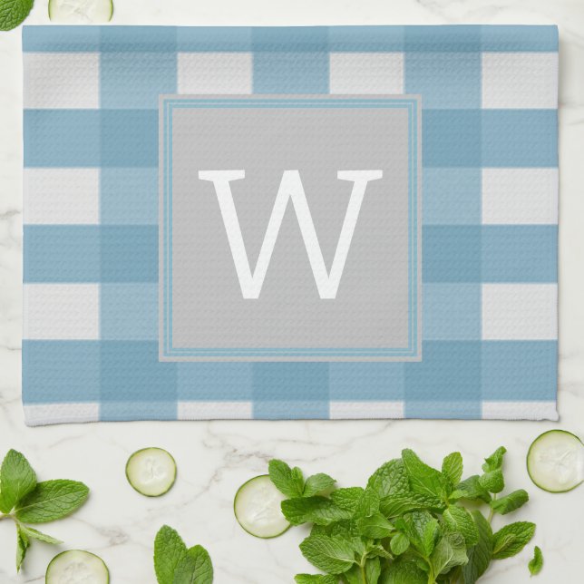 Blue Buffalo Plaid Monogram Towel (Folded)