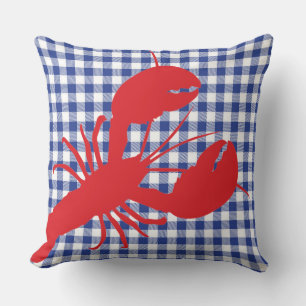 Blue Buffalo Plaid Red Lobster Family Reunion Text Cushion