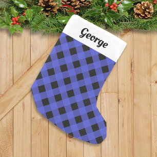 Blue Buffalo Plaid Rustic Personalised Small Christmas Stocking