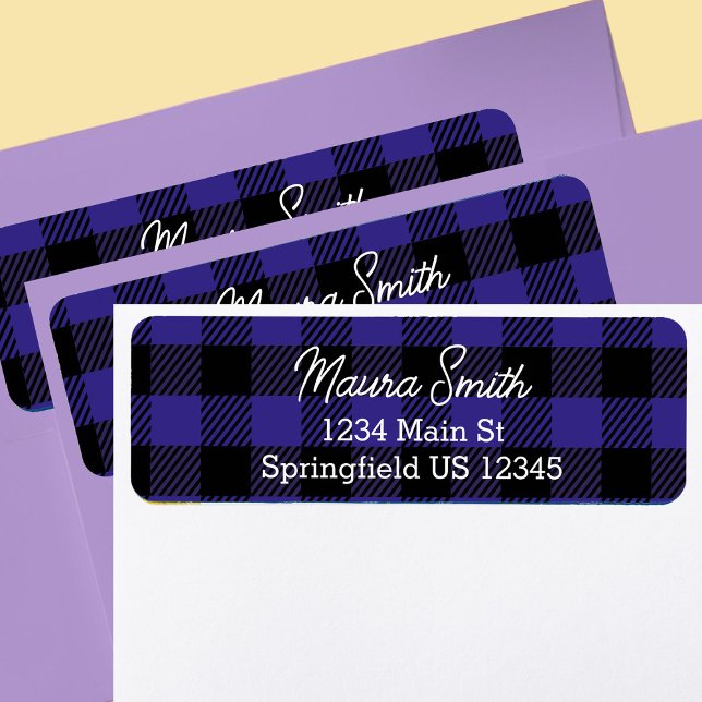 Blue buffalo plaid winter return address label (Creator Uploaded)