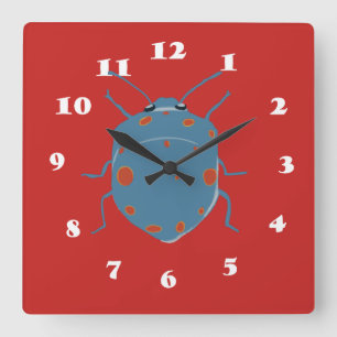 Blue Bugs Art Square Wall Clock