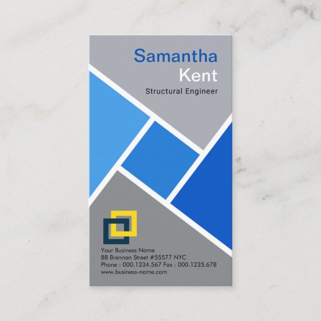 Blue Building Blocks Grey Cement Structures Business Card (Front)