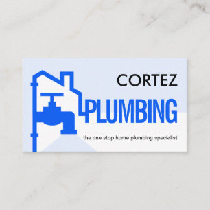 Blue Building Pipe Frame Leaking Faucet Business Card