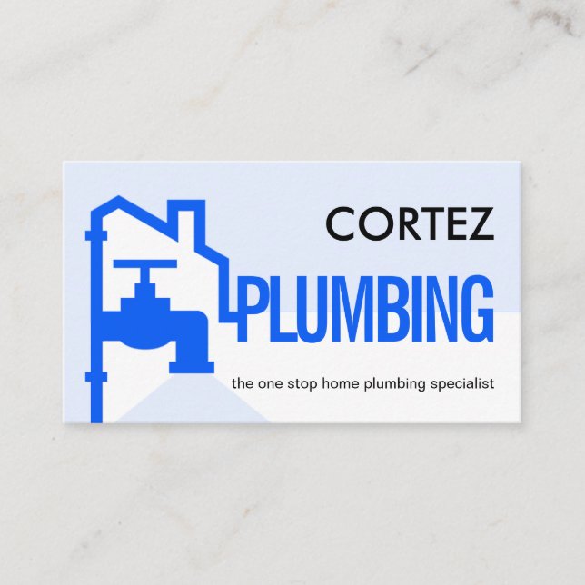 Blue Building Pipe Frame Leaking Faucet Business Card (Front)