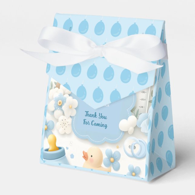 Blue Bundle Joy: Teddy Bear Baby Boy Shower Favour Box (Front Side)