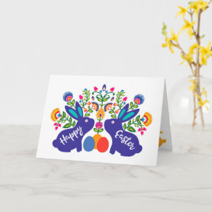 Blue 🐰 Bunnies with Folklore Touch Custom Text Card