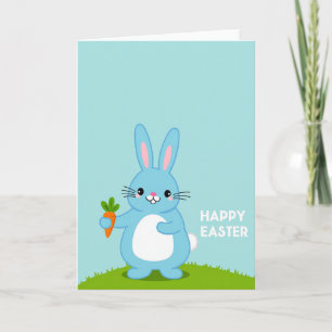 Blue Bunny Carrot Spring Card