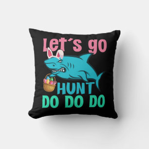 Blue Bunny Ears Shark Easter Egg Hunt Cushion