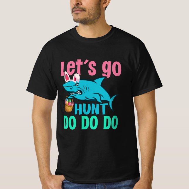 Blue Bunny Ears Shark Easter Egg Hunt T-Shirt (Front)