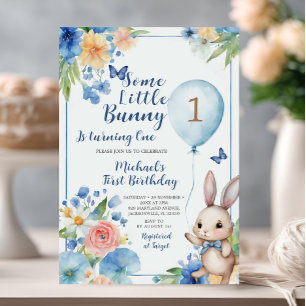 Blue Bunny Easter Birthday Colourful Floral Invitation