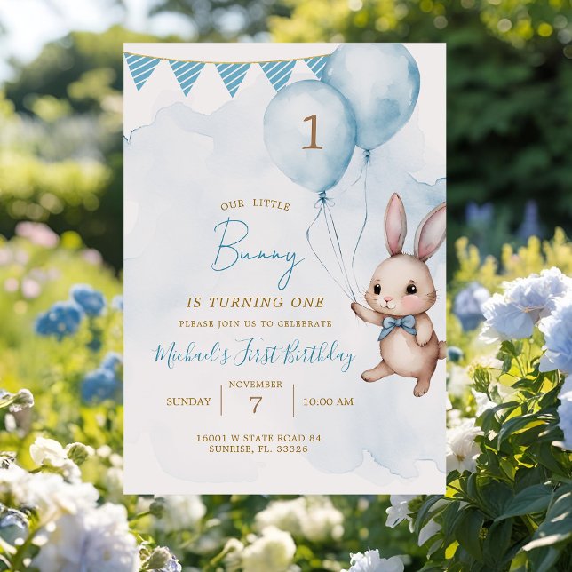 Blue Bunny Easter Birthday Party Invitation (Creator Uploaded)