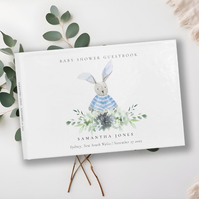 Blue Bunny Garden Succulent Foliage Baby Shower Guest Book (Creator Uploaded)