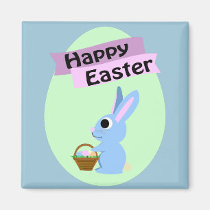 Blue Bunny Happy Easter Magnet