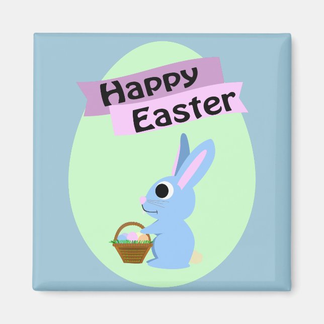 Blue Bunny Happy Easter Magnet (Front)