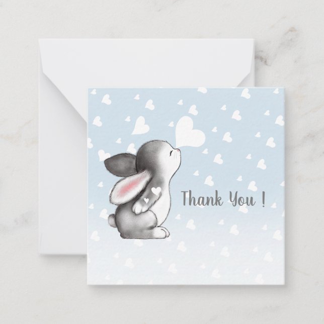 Blue bunny heart confetti thank you note cards (Front)