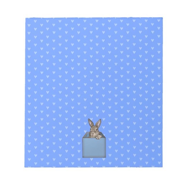 blue bunny-in-the-box notepad (Front)