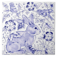 Blue Bunny Rabbit Farmhouse Delft Dedham Art