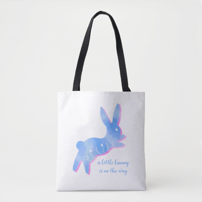 Blue Bunny Silhouette Cute Custom Boy Baby Shower Tote Bag (Front)