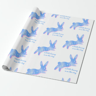 Blue Bunny Silhouette Cute Custom Boy Baby Shower  Wrapping Paper
