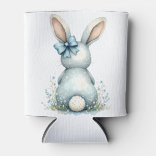 Blue Bunny Tail Cottontail Easter Bunny with Eggs Can Cooler