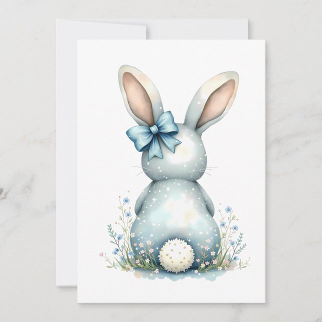 Blue Bunny Tail Cottontail Easter Bunny with Eggs Invitation (Front)
