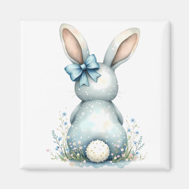 Blue Bunny Tail Cottontail Easter Bunny with Eggs Magnet (Front)